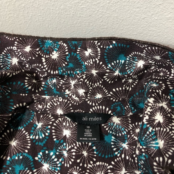 Ali miles Linen Long Sleeve 3 Buttons Brown Teal White Print Jacket 10 - Picture 9 of 15